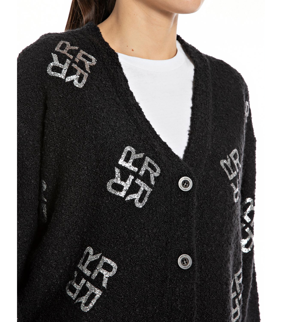 箔押しロゴプリントオーバーサイズカーディガン 詳細画像 ブラック 3